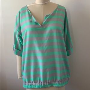 Banana Republic Mint green/gry striped popover top